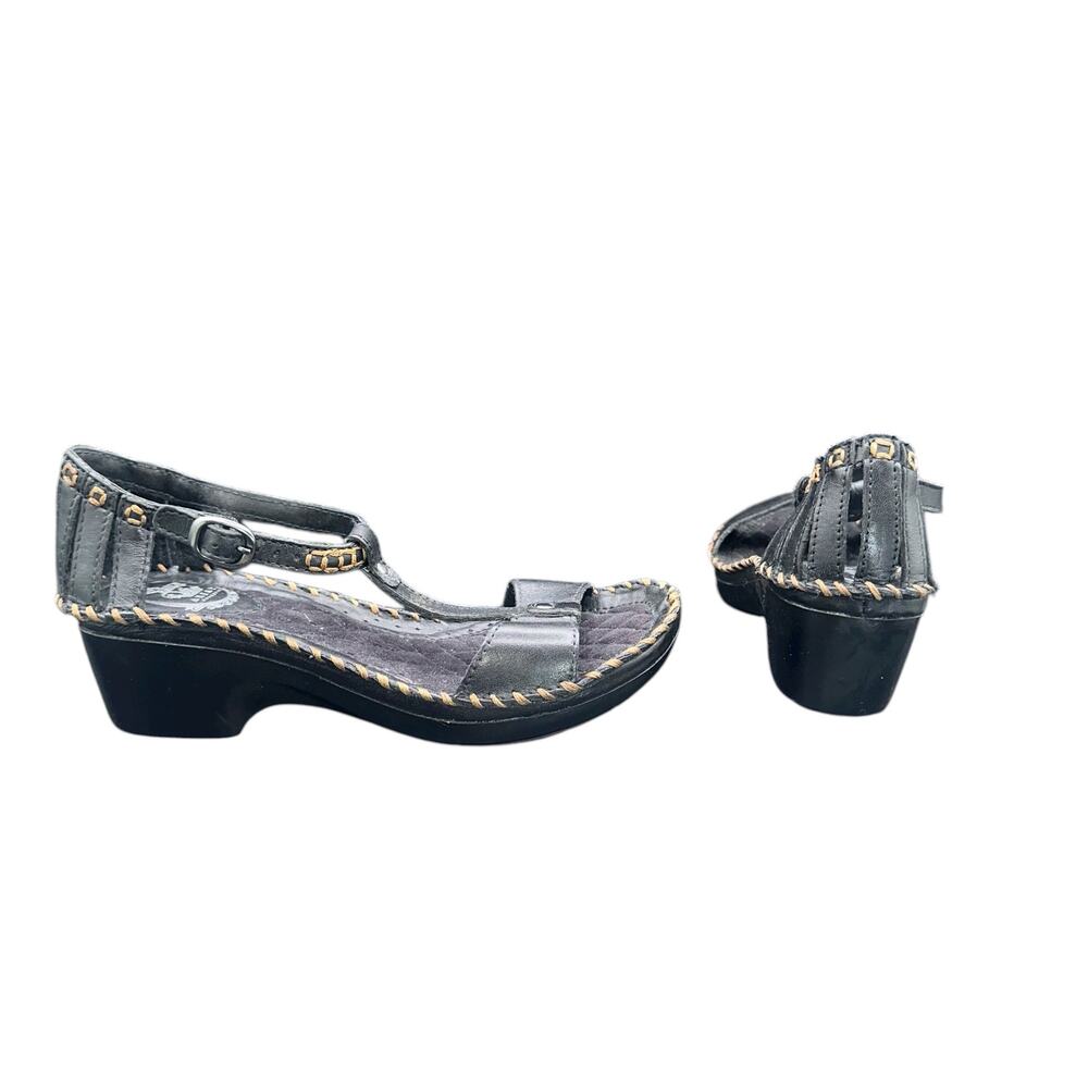 Ariat Leather Wedge Sandals 7.5 B Black Stitch Detail Comfort Slingback